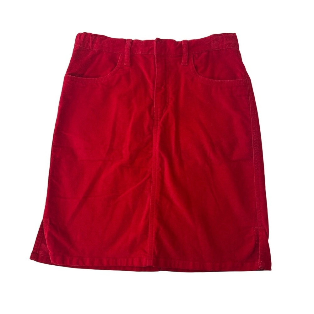 VTG Gap Kids Size 10 Red 98%‎ Cotton Velvet Skirt Fitted Embroidered Flower